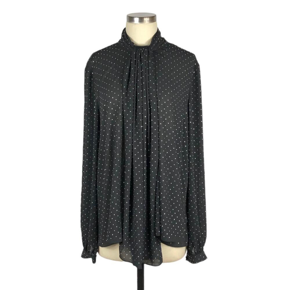 RONNY KOBO Black Rhinestone Long Sleeve Sheer Blouse Size Large NWOT Glam Career